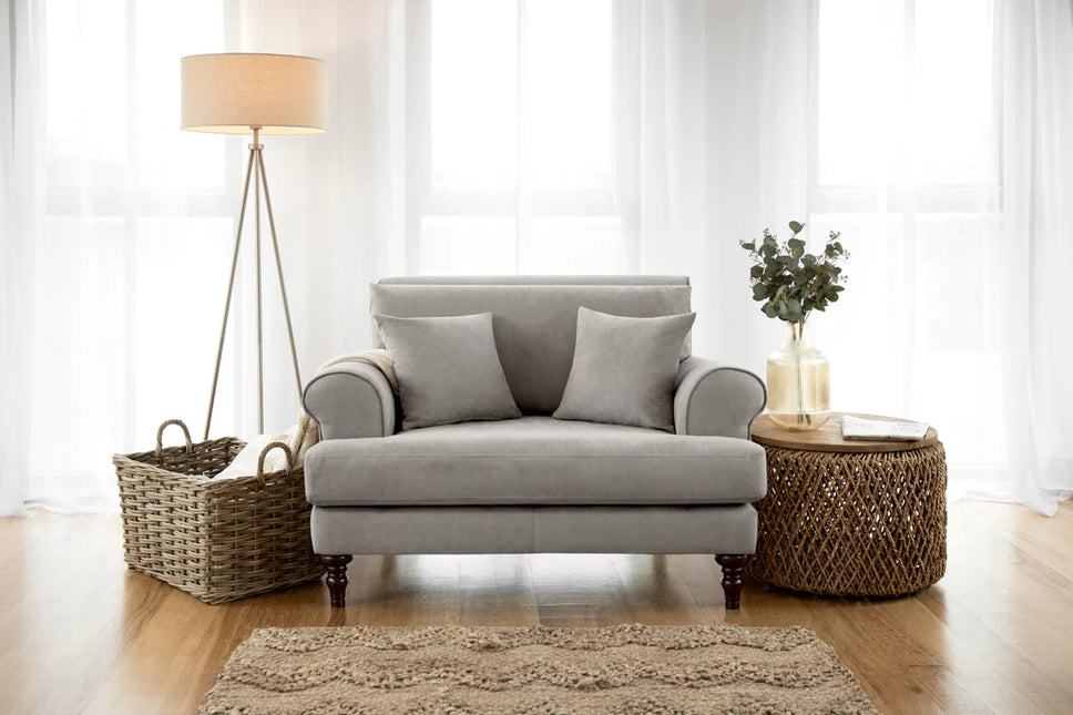 Summer armchair  - Grey, Featuring classically scrolled arms and gorgeously turned wooden legs, The remarkably soft, removable cushions with anti-slip panels keep your sofa looking immaculate
