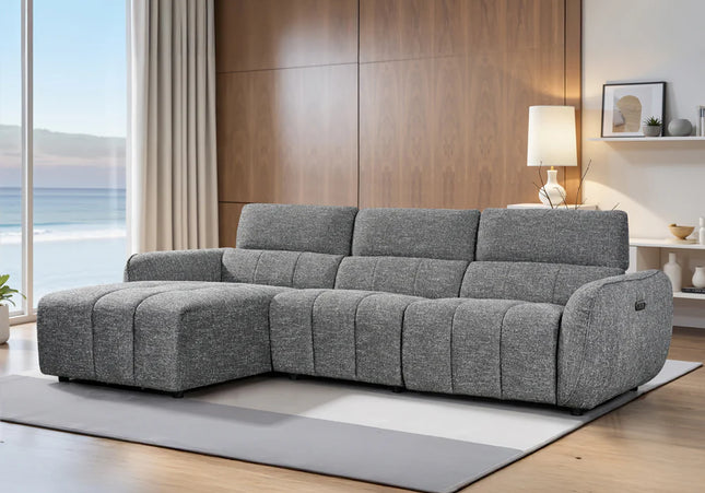 Turin Left Hand Chaise Power Recliner In Charcoal