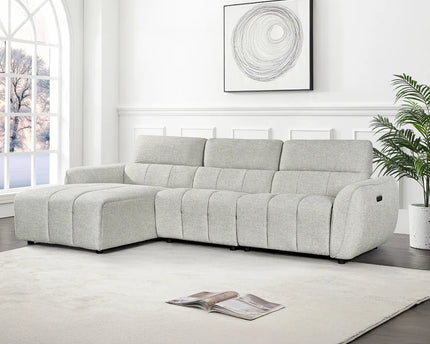 Turin Left Hand Chaise Power Recliner In Silver