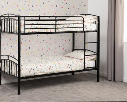 Black metal bunk bed with fixed ladders