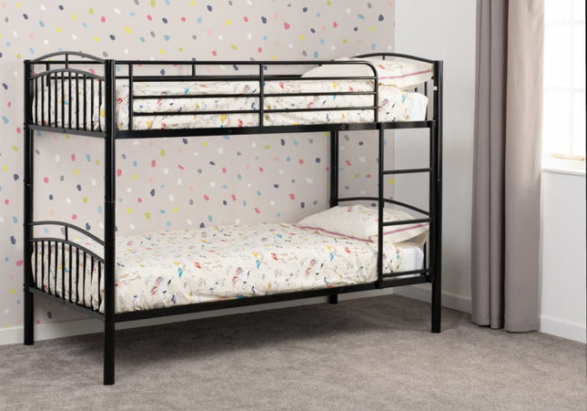 Black metal bunk bed with fixed ladders