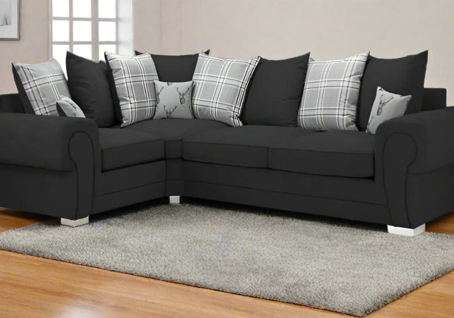 Verona 1c2 Pillow Back Corner - Black foam-filled cushions and soft polyester fabric. button detail on the large square arms