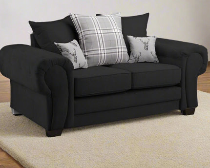 Verona 2 seater Pillow Back  - Grey foam-filled cushions and soft polyester fabric. button detail on the large square arms