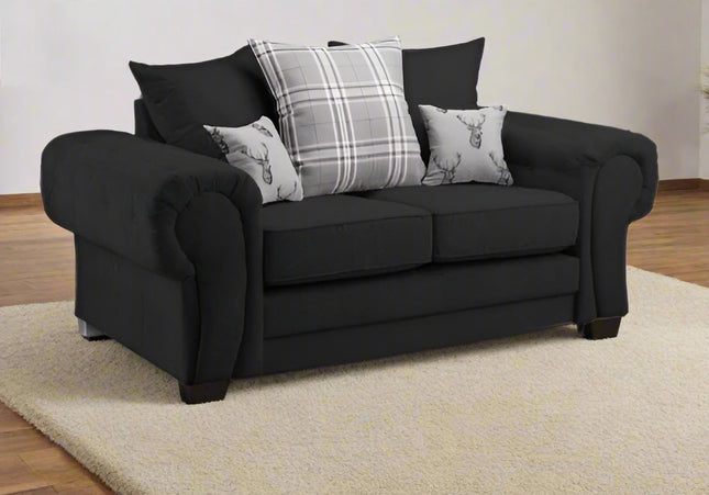 Verona 2 seater Pillow Back  - Grey foam-filled cushions and soft polyester fabric. button detail on the large square arms