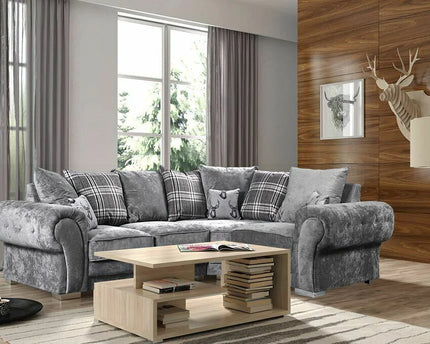 Verona 2c1 Pillow Back Corner - Grey foam-filled cushions and soft polyester fabric. button detail on the large square arms