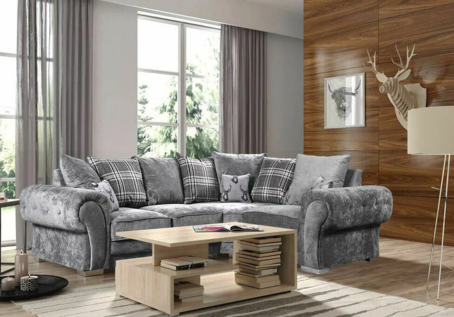 Verona 2c1 Pillow Back Corner - Grey foam-filled cushions and soft polyester fabric. button detail on the large square arms