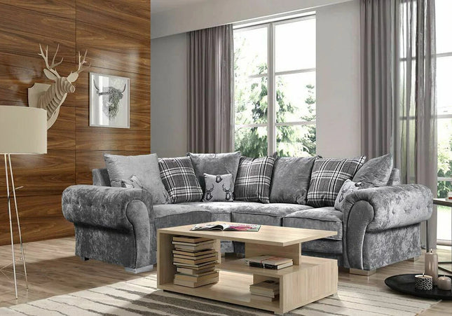 Verona 1c2 Pillow Back Corner - Grey foam-filled cushions and soft polyester fabric. button detail on the large square arms