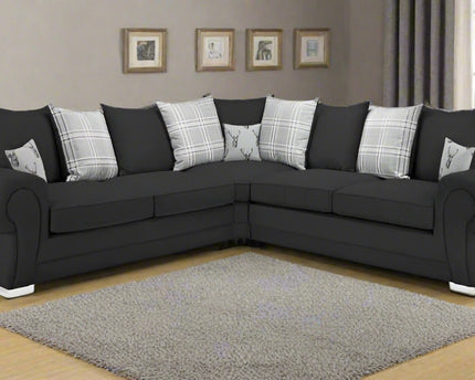 Verona 2c2 Pillow Back Corner - Black foam-filled cushions and soft polyester fabric. button detail on the large square arms