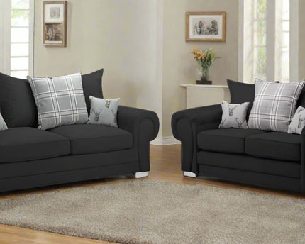 Verona 3+2 seater Pillow Back  - Grey foam-filled cushions and soft polyester fabric. button detail on the large square arms