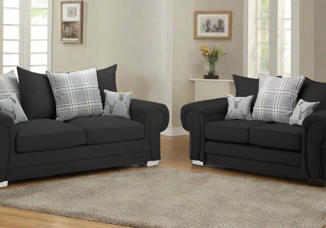 Verona 3+2 seater Pillow Back  - Grey foam-filled cushions and soft polyester fabric. button detail on the large square arms
