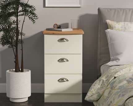 Victoria 3 Drawer Bedside Table in Cream Ash & Riviera Oak