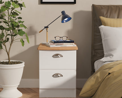 Victoria 2 Drawer Bedside Table in White Ash & Riviera Oak