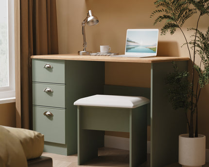 Victoria Desk & Stool in Reed Green & Riviera Oak