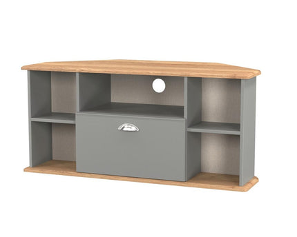 Victoria Corner TV Unit in Dusk Grey & Riviera Oak