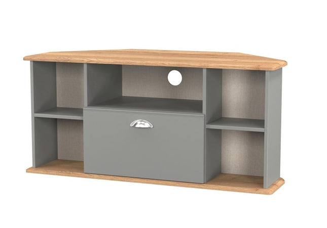 Victoria Corner TV Unit in Dusk Grey & Riviera Oak