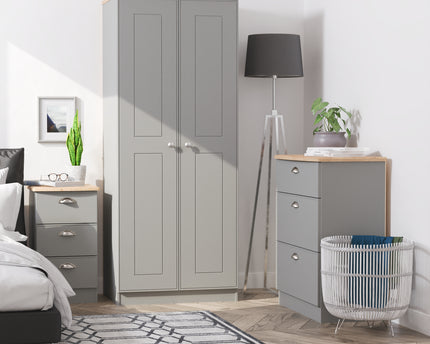 Victoria Bedroom Collection In Dusk Grey With Riviera Oak Top