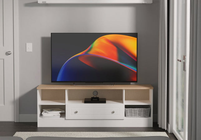 Vienna Wide open TV unit in Porcelain Ash & Bardolino Oak