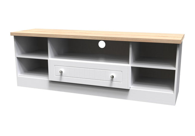 Vienna Wide open TV unit in Porcelain Ash & Bardolino Oak