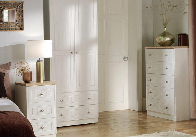 Vienna Bedroom Collection In White Ash With Bardolino Oak Top
