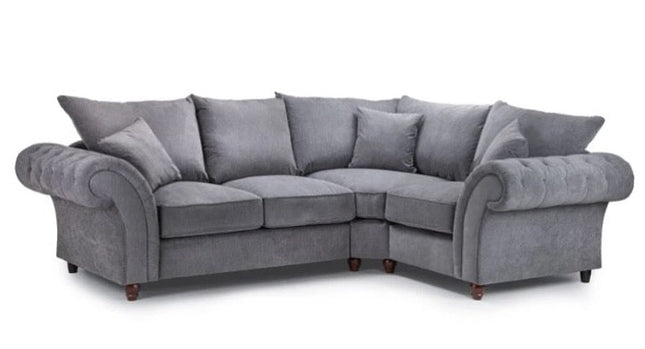 Windsor 2c1 corner sofa - Grey  soft polyester upholstery and luxury foam cushions, With rounded, buttoned arms to give the range an elegant, classic look