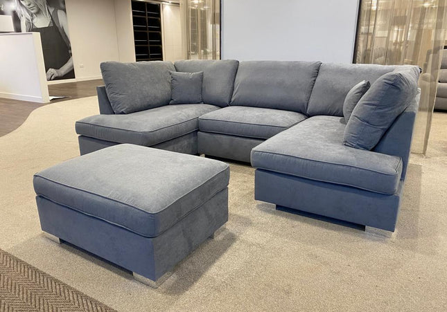 Carnaby U Shape Sofa Including Footstool - Grey, Seat Cushions: Removable, Back Cushions: Removable, Foam-filled Seat Cushions 