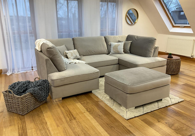 Sandringham U Shape Sofa Including Footstool In Plush Velvet Beige