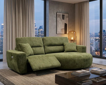 Denver Electric Recliner Corner Sofa – Green – Right Hand