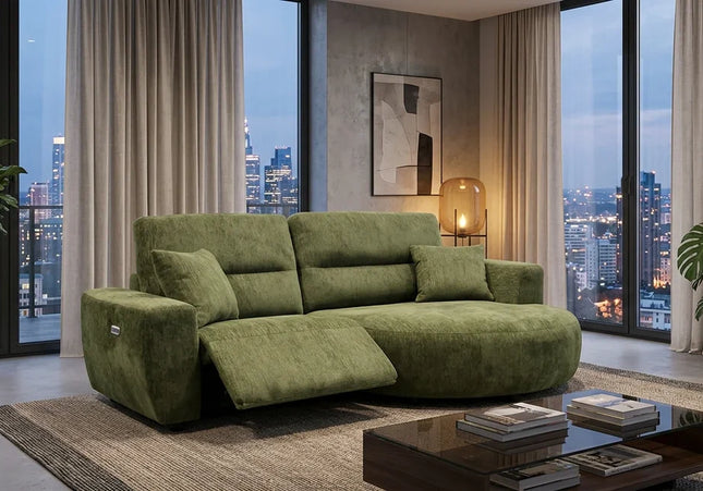 Denver Electric Recliner Corner Sofa – Green – Right Hand