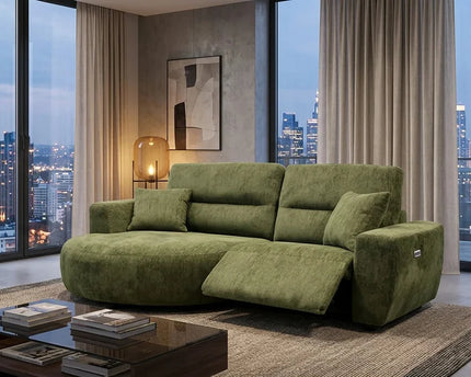 Denver Electric Recliner Corner Sofa – Green – Left Hand