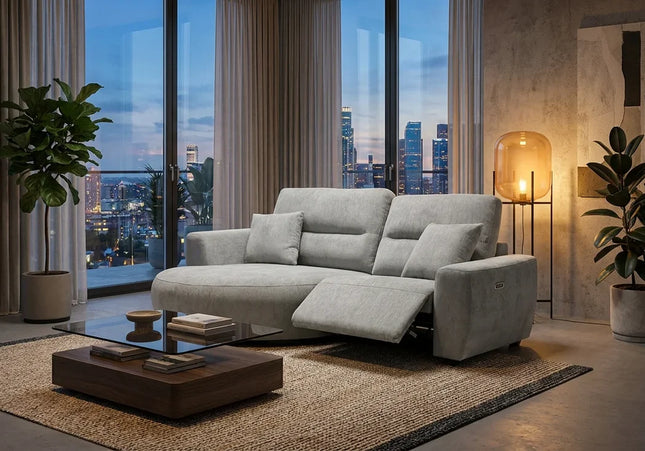 Denver Electric Recliner Corner Sofa – Grey – Left Hand