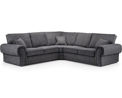 Wilcot 2 corner 2 - Grey, soft polyester upholstery and plush cushions, large square comfy armrest