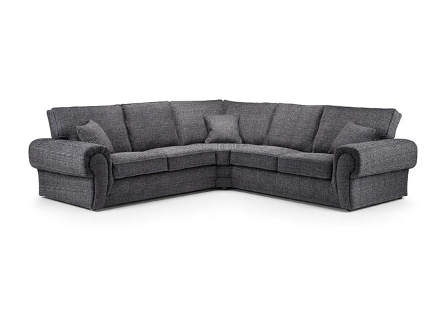 Wilcot 2 corner 2 - Grey, soft polyester upholstery and plush cushions, large square comfy armrest