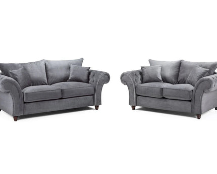 Windsor 3+2 seater Sofa - Grey  soft polyester upholstery and luxury foam cushions, With rounded, buttoned arms to give the range an elegant, classic look