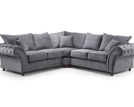 Windsor 2c2 corner sofa - Grey  soft polyester upholstery and luxury foam cushions, With rounded, buttoned arms to give the range an elegant, classic look