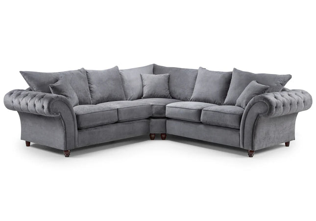 Windsor 2c2 corner sofa - Grey  soft polyester upholstery and luxury foam cushions, With rounded, buttoned arms to give the range an elegant, classic look