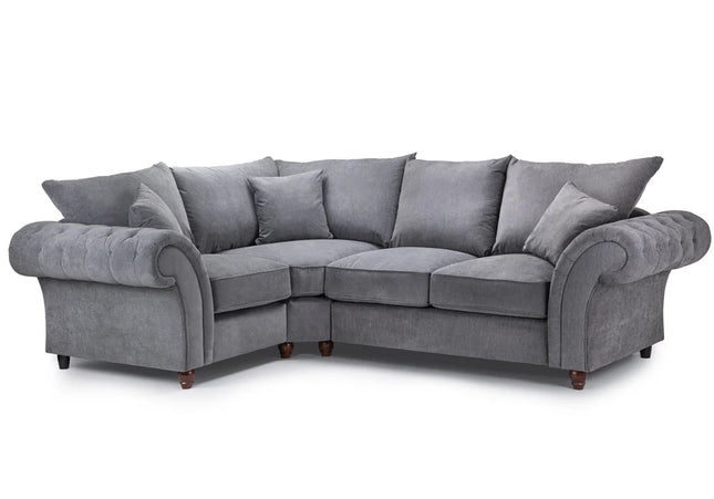 Windsor 1c2 corner sofa - Grey  soft polyester upholstery and luxury foam cushions, With rounded, buttoned arms to give the range an elegant, classic look
