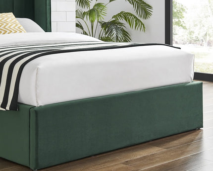 Polaris Wing Headboard Ottoman Bed Bundle - King Size - Emerald