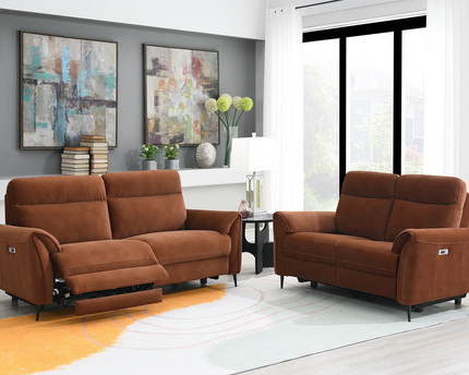 Arbour Power Reclining 3+2 Seater Sofa Set In Rust