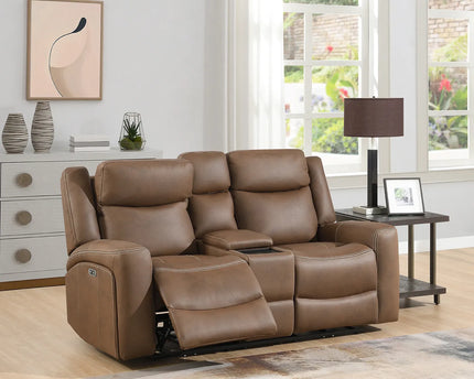 Atlanta Power Recliner 2 Seater In Brown With Console