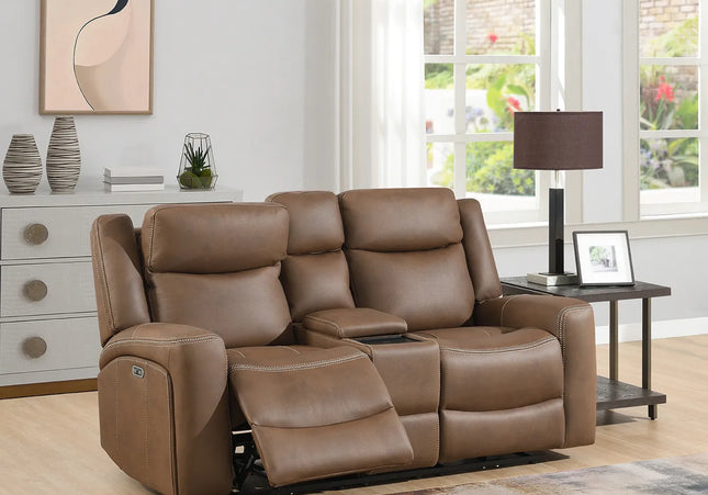 Atlanta Power Recliner 2 Seater In Brown With Console