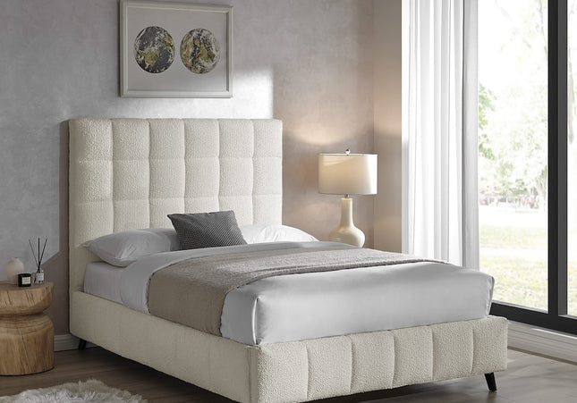 Starla Square Bed - Double or King Size - Ivory Boucle