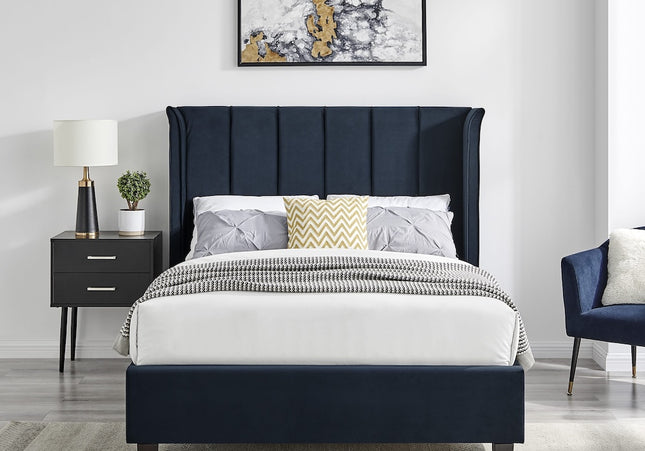 Polaris Wing Headboard Bed Bundle - Double or King Size - Navy