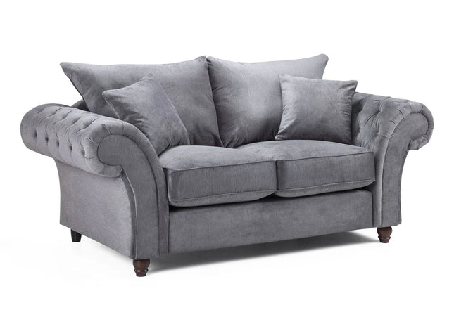 Windsor 2 seater Sofa - Grey soft polyester upholstery and luxury foam cushions, With rounded, buttoned arms to give the range an elegant, classic look