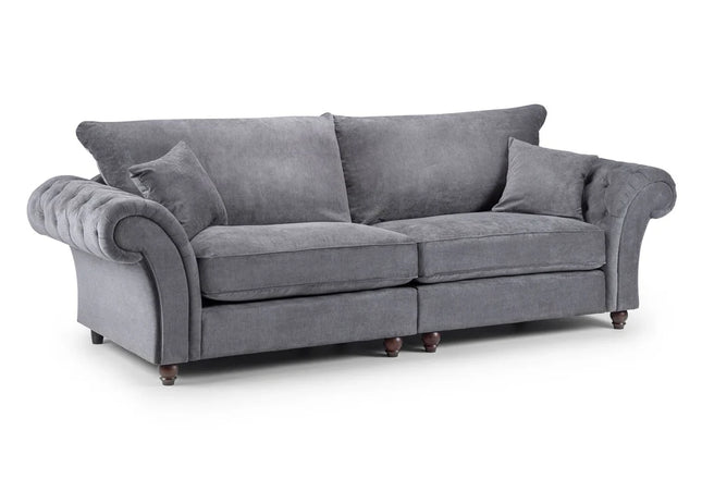 Windsor 4 seater Sofa - Grey  soft polyester upholstery and luxury foam cushions, With rounded, buttoned arms to give the range an elegant, classic look