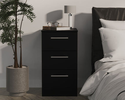 Devon 3 Drawer Bedside Table in Black Matt