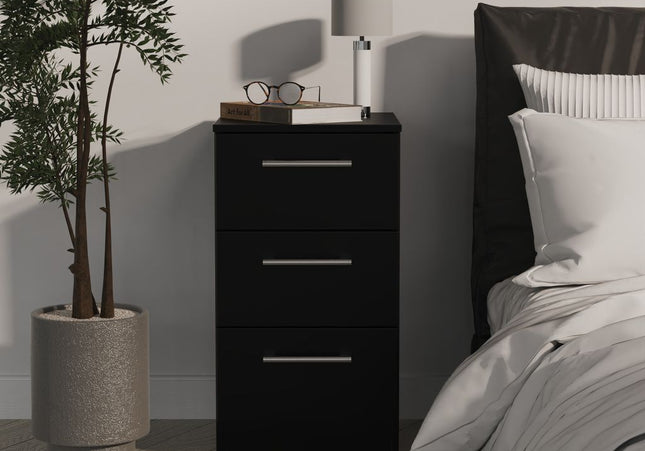 Devon 3 Drawer Bedside Table in Black Matt