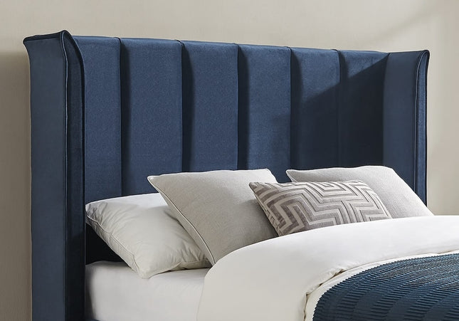 Polaris Wing Headboard Ottoman Bed Bundle -  King Size - Navy
