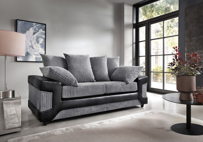 Dino 3 seater - Grey, The Dino embraces a two-toned style with its accent lines that match mix and match scatter back cushions. a hybrid fabric that uses structured cord chenille and high end faux suede leather