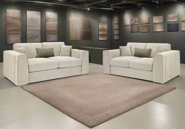 Naples 3+2 Sofa Set - Ivory, upholstered in soft chenille fabric for ultimate comfort. Featuring removable seat and back cushions with removable covers, Fabric band detail around the arm of the sofa
