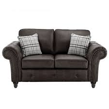 Oakmont 2 seater sofa - charcoal,  faux leather  two seater sofa is soft-to-the-touch and cosy, rounded arms with button detail and  metal studded up the front of the arm. 